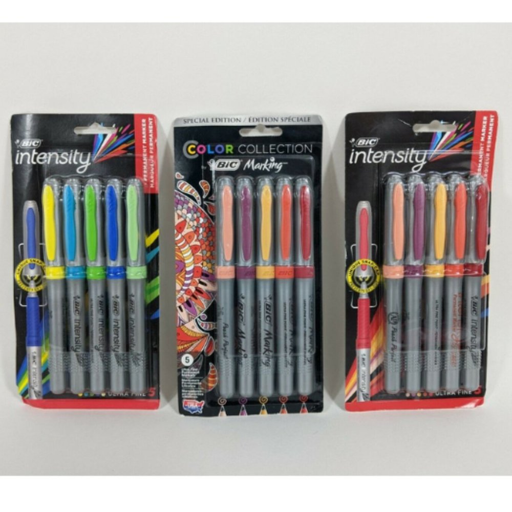 BIC Intensity Marking Permanent Markers Assorted Colors 3 Packs 15 Markers NEW